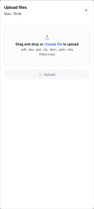 The Upload files panel