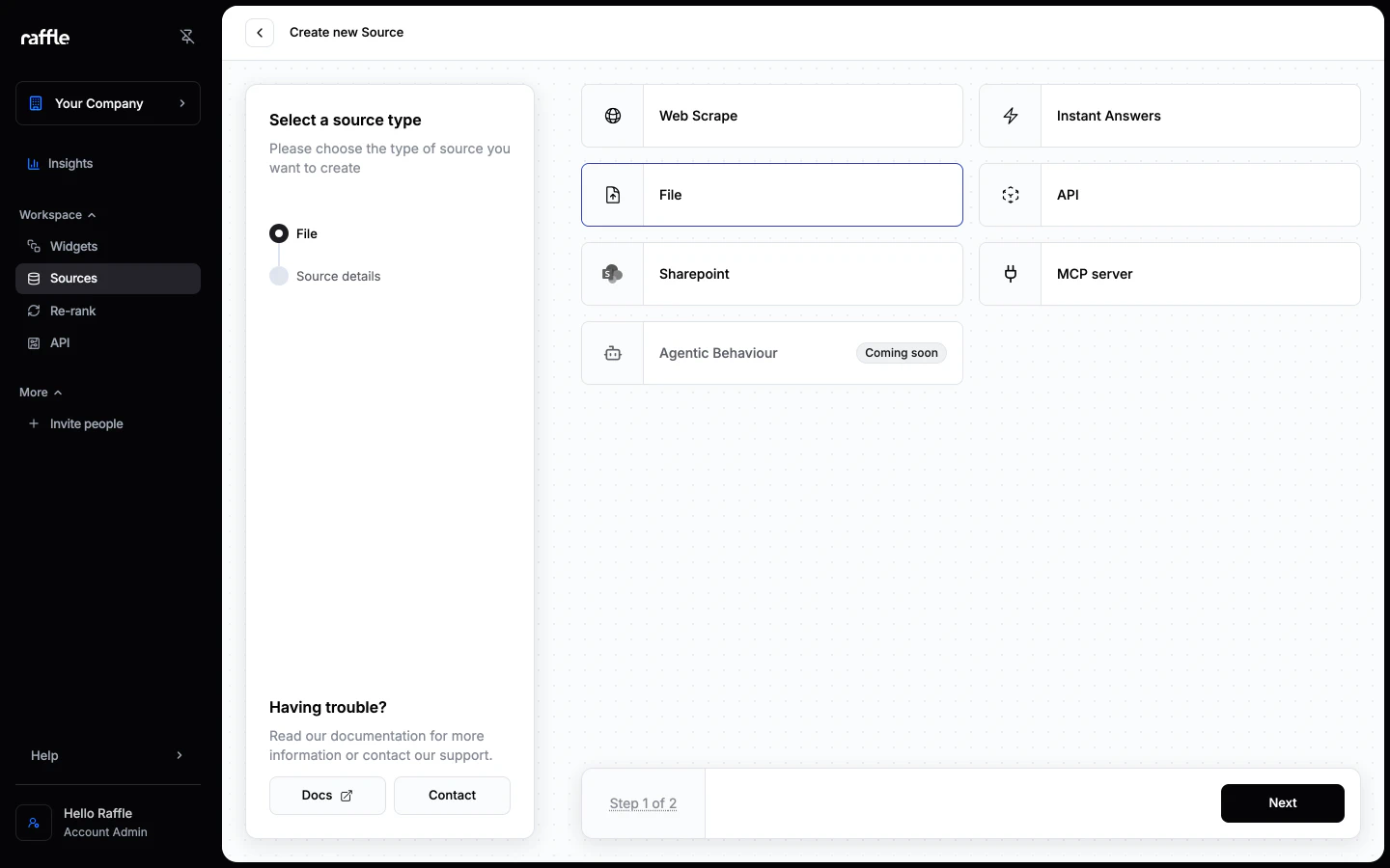 Choosing the File source type