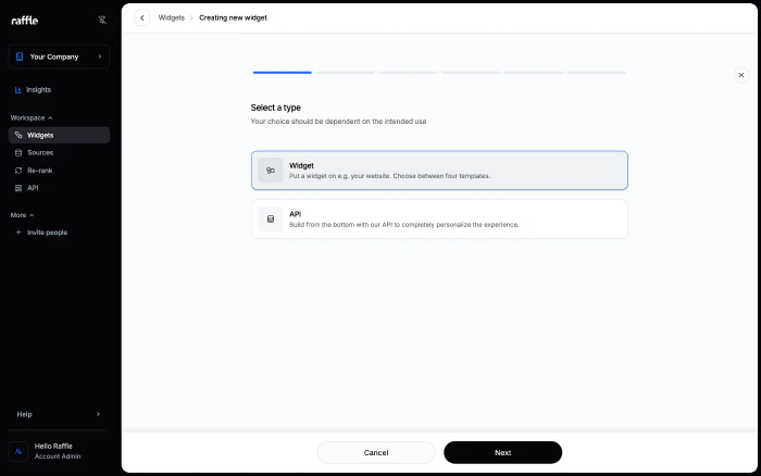 Choose between a widget and an API widget