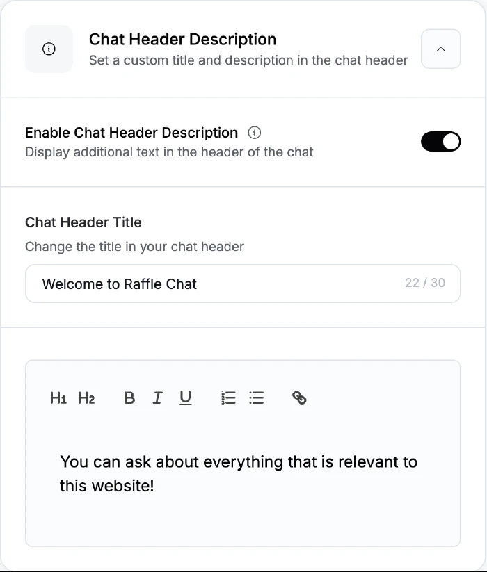 A custom title and description for the chat header