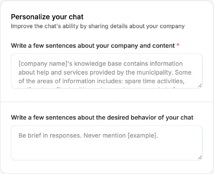 Tell the chat about your company and how it should behave
