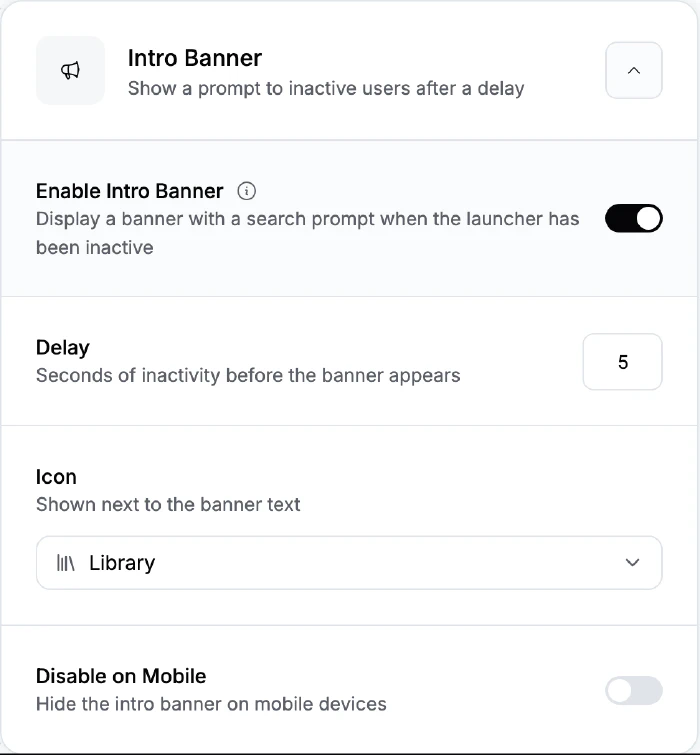 Intro Banner settings for a launcher widget