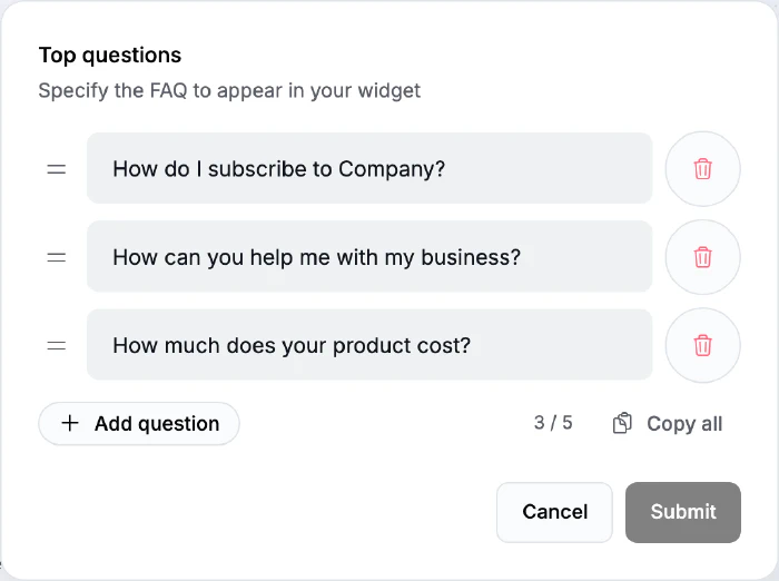 Editing the top questions