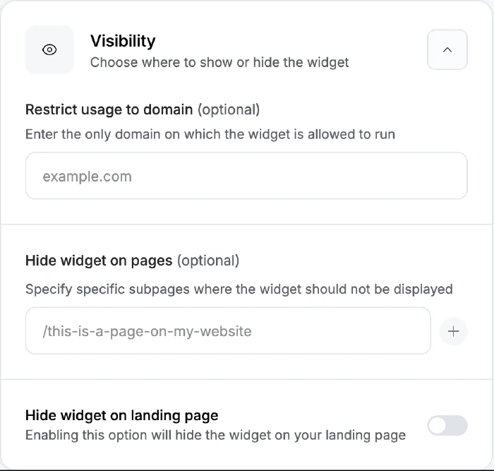 Visibility settings for a launcher widget