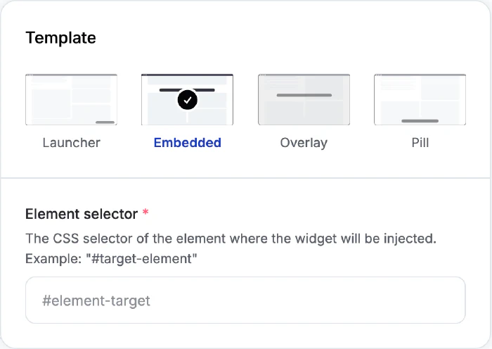 The Template card of an embedded widget