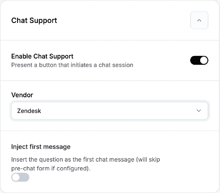 Chat Support with Zendesk as vendor