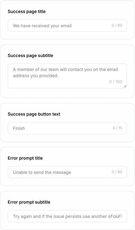 The success and error texts
