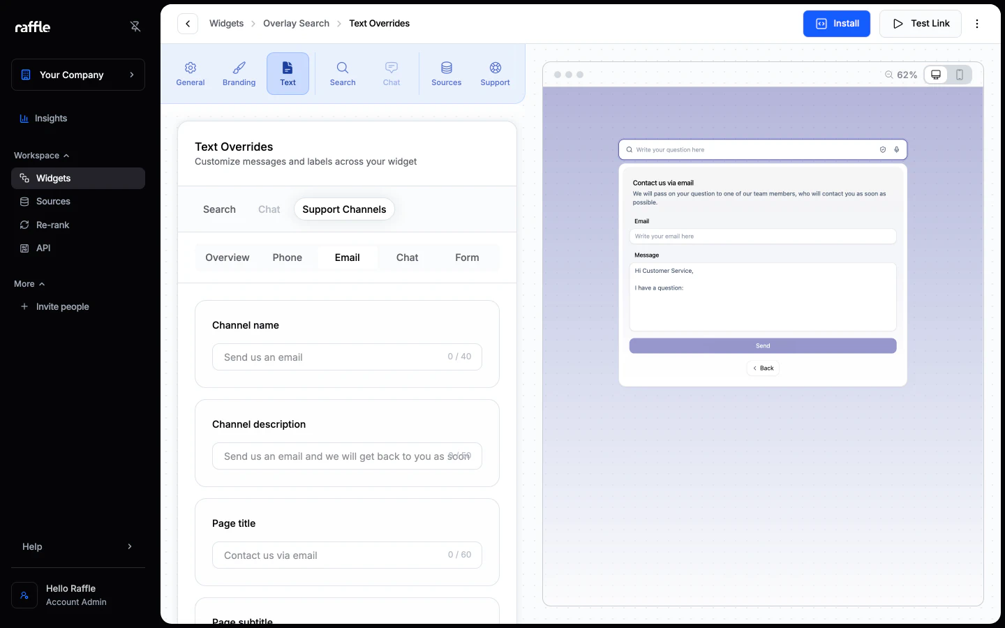 The email texts, with the email form open in the preview