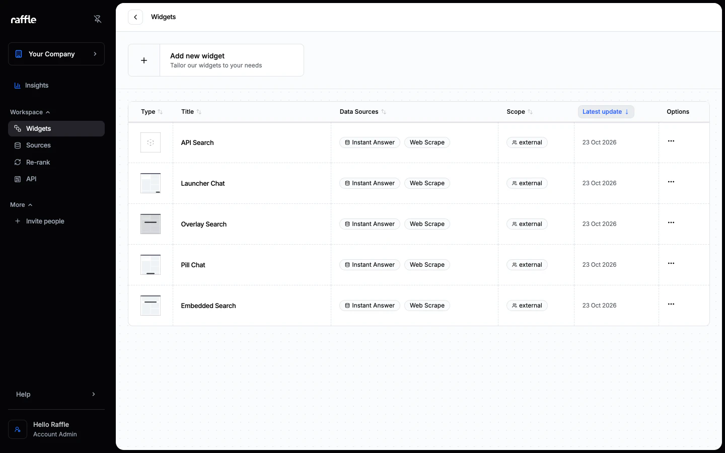 The Widgets page